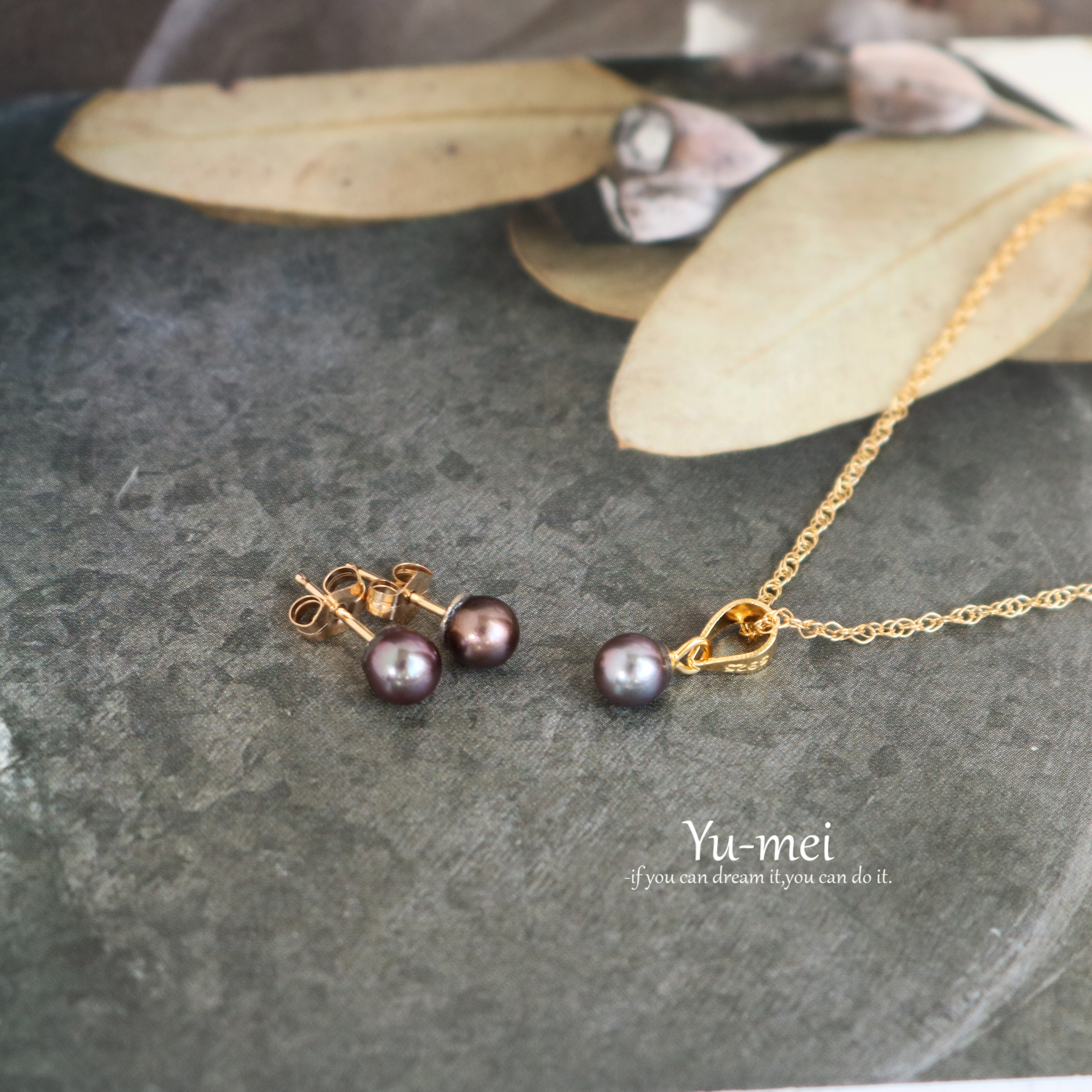 14kgf　あこや真珠の一粒ネックレス＆ピアスのセット