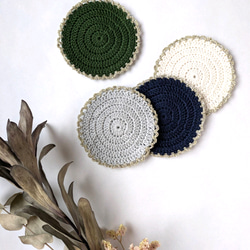 気軽に編み物を♪初心者向け・持ち運べるキット【ラメ糸フリルのコースター】 9枚目の画像