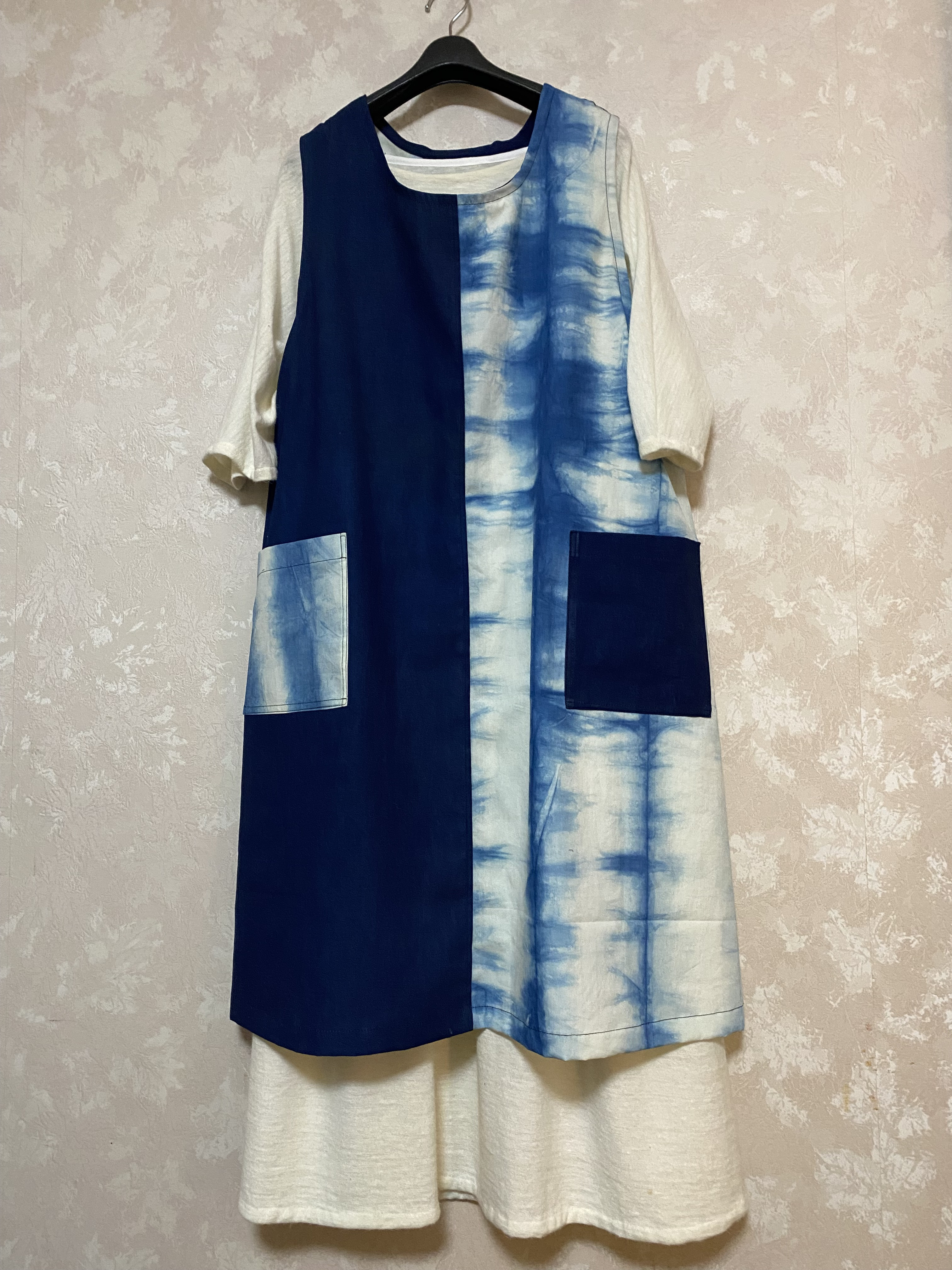 276.藍染めチュニック、ジレ　絞り染め　後ろ開き　ジャンスカ　ワンピース