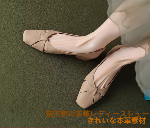 フレンチソール本革パンプス2025新型春夏本革透かし彫り気質スカートローヒール 5枚目の画像
