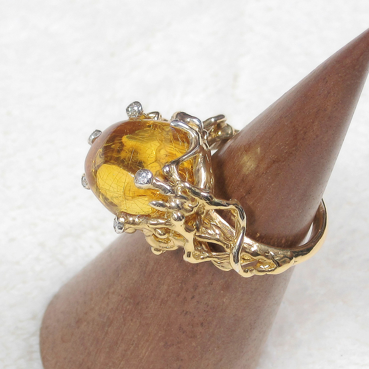 5.60ct琥珀（アンバー）とSV925の指輪（リングサイズ：10号、18K張り、ロストワックス、天然石、一点物）