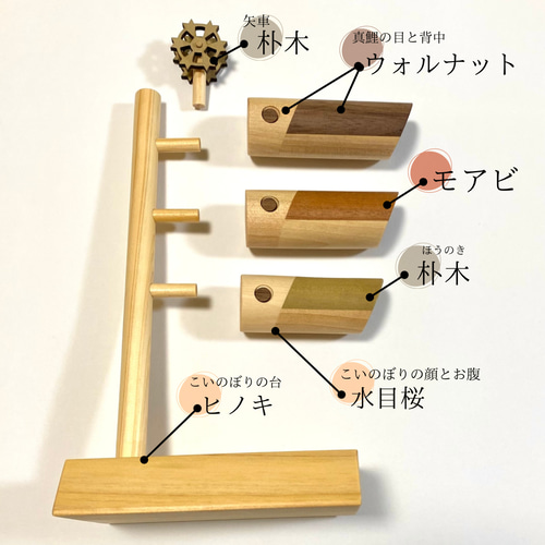 【新作入荷!!】 New) 木製 こどもの日 温もり伝わる節句飾り，木のこいのぼり 置物