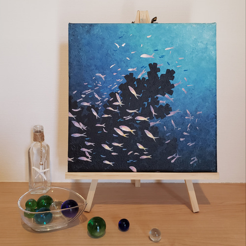 キャンバス原画「海の中の魚の群れ」 絵画 スキマ工房 通販 18963097