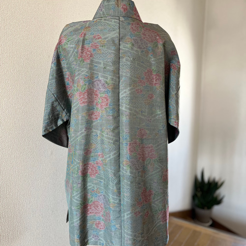 大島紬 着物リメイク 作務衣 華牡丹 現品のみ 和のお洒落上衣 着物