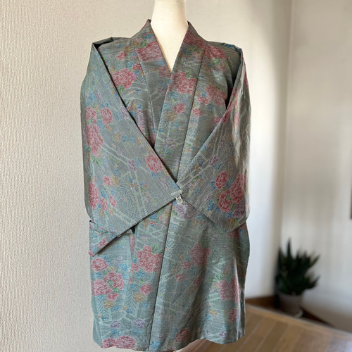 大島紬 着物リメイク 作務衣 華牡丹 現品のみ 和のお洒落上衣 着物