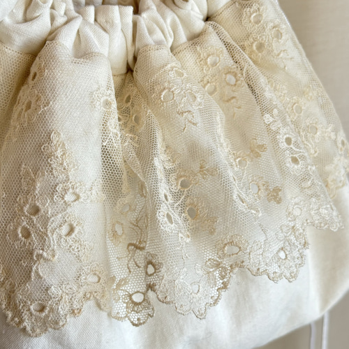 robe decorさまハンドメイド巾着バッグ斜めがけアンティークレース作家