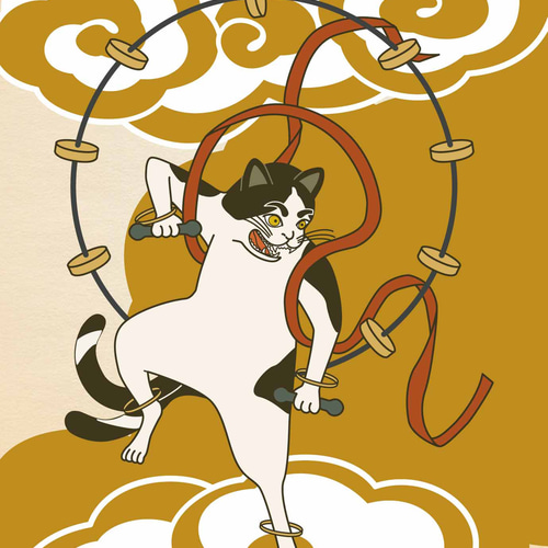 風神雷神猫又 ポストカード5枚セット 猫 動物 浮世絵 日本 和