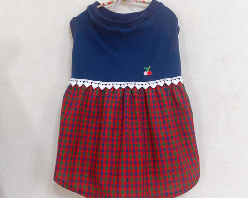 犬服 No.193 かすれ風チェックワンピース ハンドメイド pw2093_m01.jpg