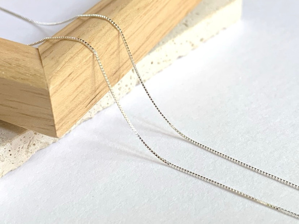 【Silver925ネックレス】スライドアジャスター付き45cm ボックスチェーン0.5mm幅　ハンドメイド素材 2枚目の画像