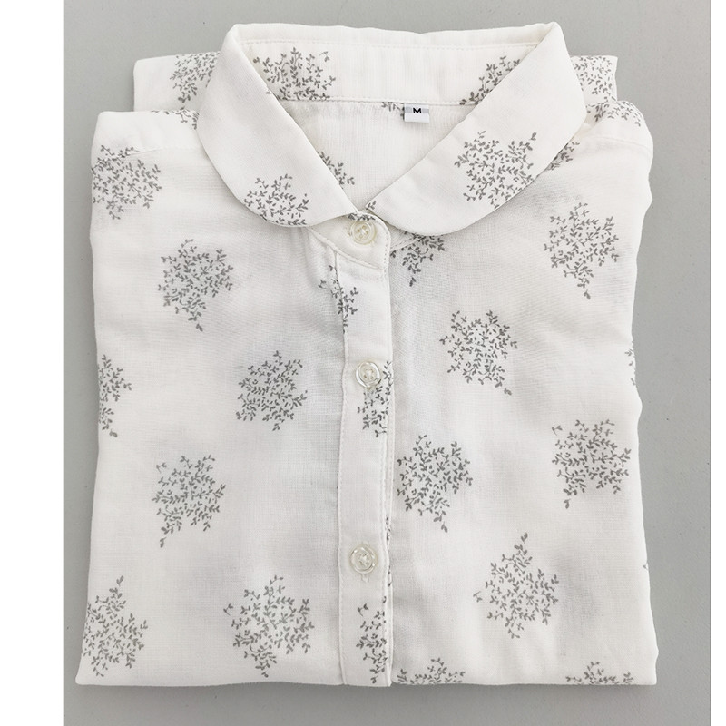 プリントガーゼシャツ　100%コットンダブルガーゼ長袖シャツ　XS-XLサイズ　L539