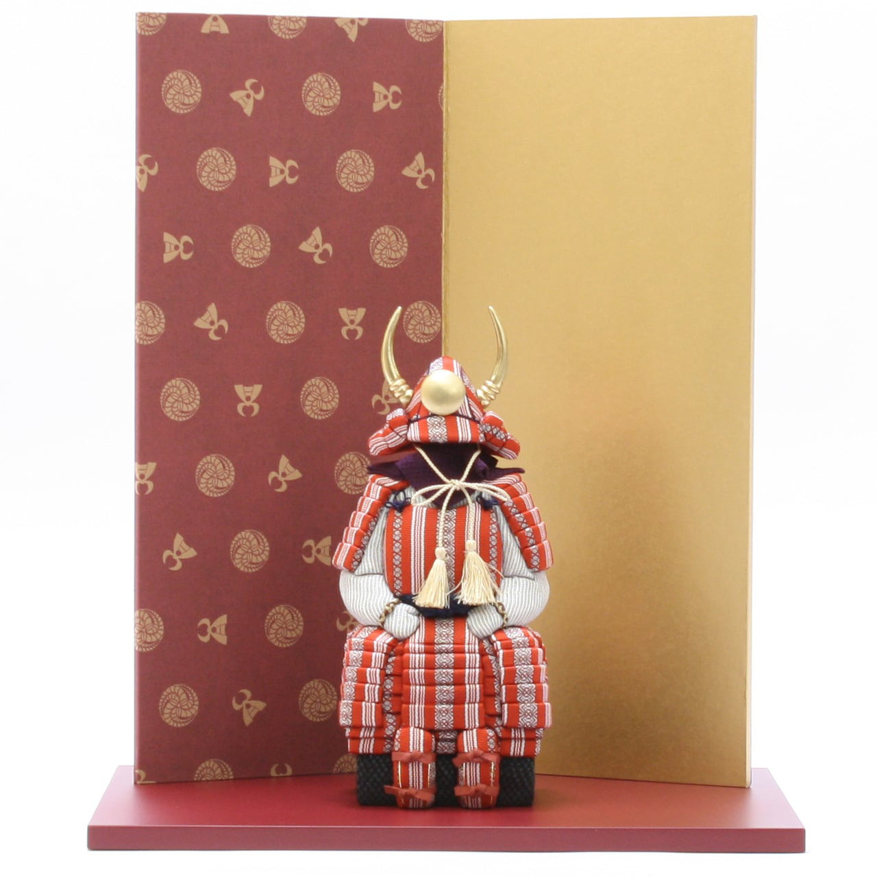 五月人形 コンパクト おしゃれ モダン インテリア 木目込み鎧　大和博多織　赤　台屏風セット　黒田長政　古代朱塗