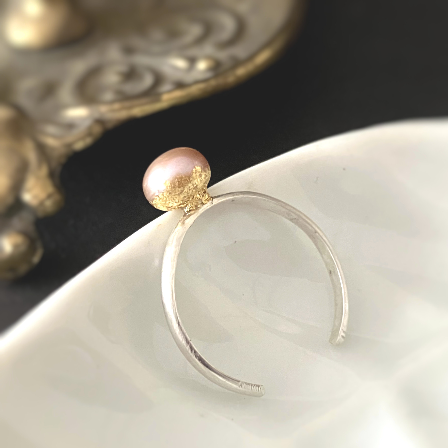 [金継ぎパールpink] ring - K22gold*silver