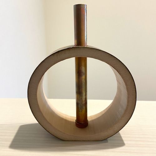 天然竹 円形の一輪挿し 竹と銅のコンビネーション 一輪挿し・花瓶