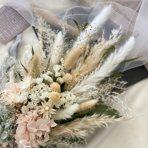 new♡パンパスグラス グレー×ベビーピンク 紫陽花 ドライフラワー