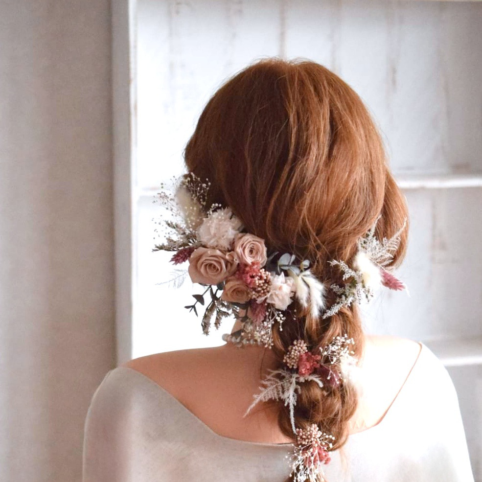 ⋆homi様専用 お申込み欄⋆ くすみヌードピンク：クラシカルローズヘッドドレス《ワイヤー入りピック》ボリュームup