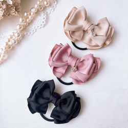 シフォンリボン 花柄 リボンヘアゴム たらりん リボン ヘアゴム