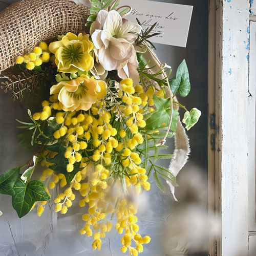 陽春〜ミモザとアネモネのスワッグ〜 陽春〜ミモザとアネモネのスワッグ〜