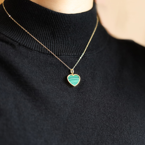 マラカイト ハートモチーフネックレスチャーム K18GP ペンダントトップ