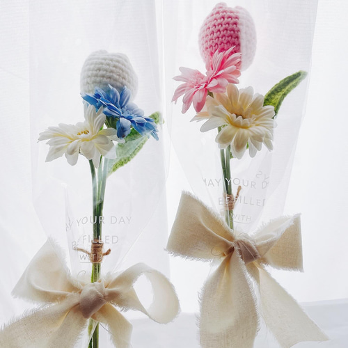 韓国ニットフラワーを使ったミニブーケ プレゼント 送別品 韓国雑貨