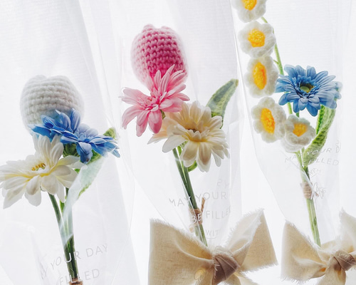 韓国ニットフラワーを使ったミニブーケ プレゼント 送別品 韓国雑貨