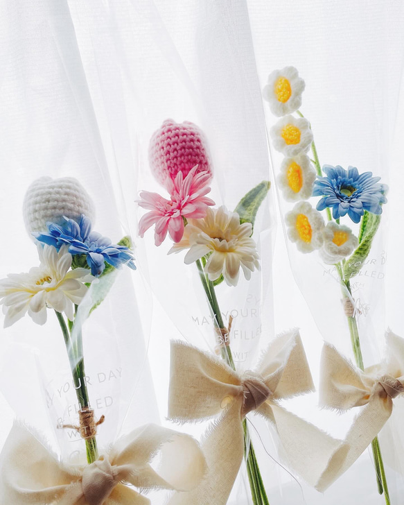 韓国ニットフラワーを使ったミニブーケ プレゼント 送別品 韓国雑貨