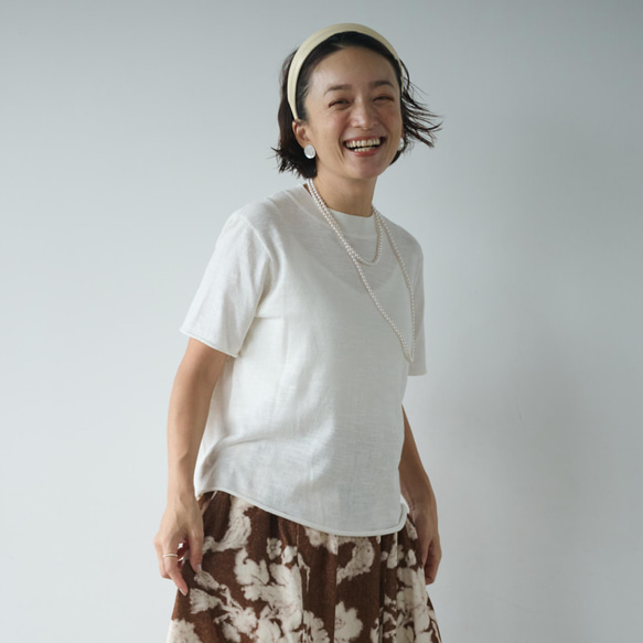 簡單大方的棉麻針織 夏季針織 白色 240707-3 第3張的照片