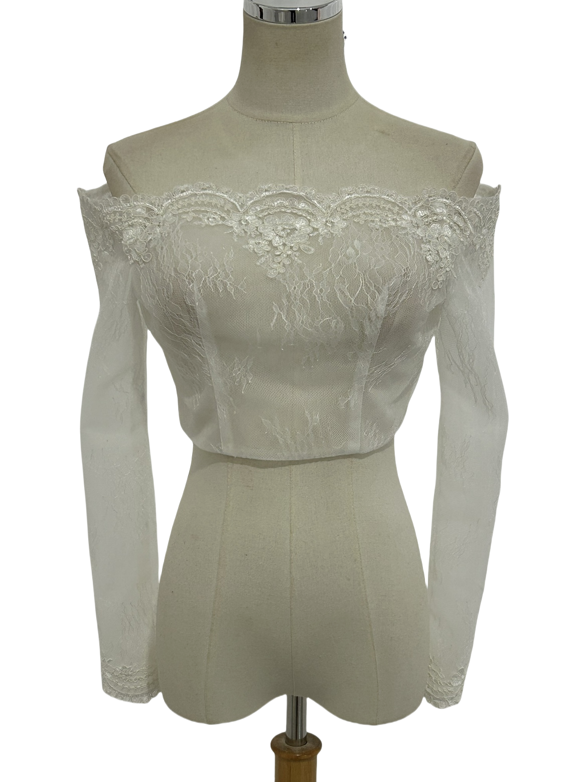 レースボレロ ウェディングドレス 長袖 オフショルダー くるみボタン かわいい