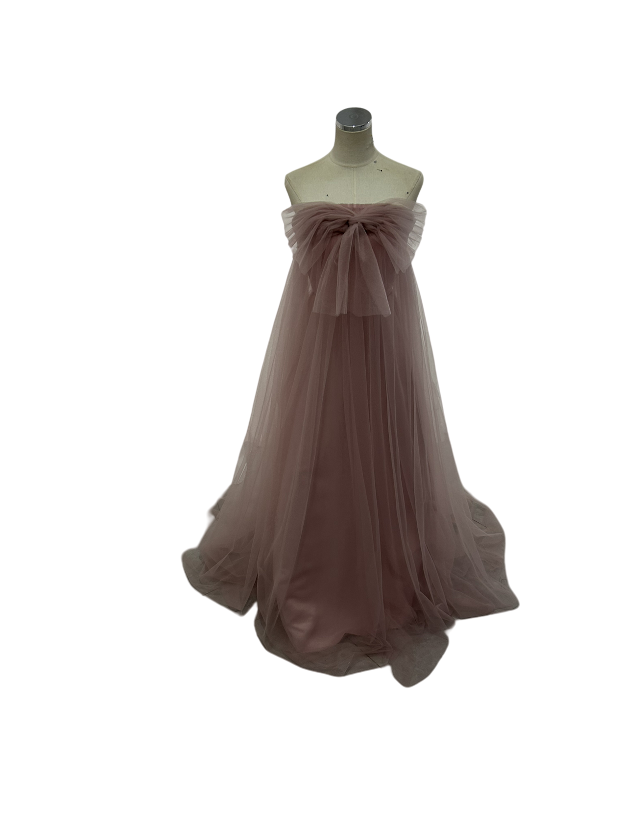 カラードレス ピンクソフィア ベアトップ リボン ソフトチュール 優しい Aライン 2次会/合コン/デート