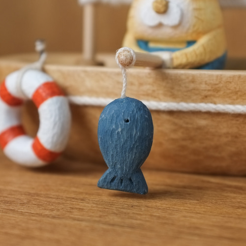 猫 のお魚釣り】 北欧 インテリア 木製 木彫り 置物 北欧雑貨 動物