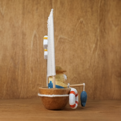 猫 のお魚釣り】 北欧 インテリア 木製 木彫り 置物 北欧雑貨 動物