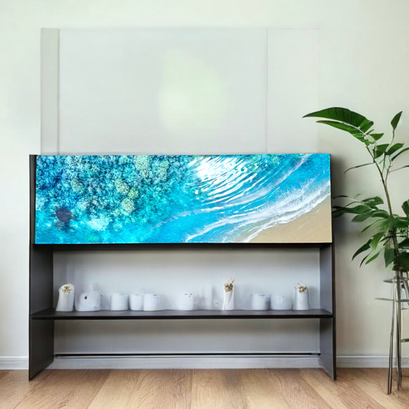 1m特大ボード <珊瑚と海亀>超立体 沖縄の海 レジンアートボード