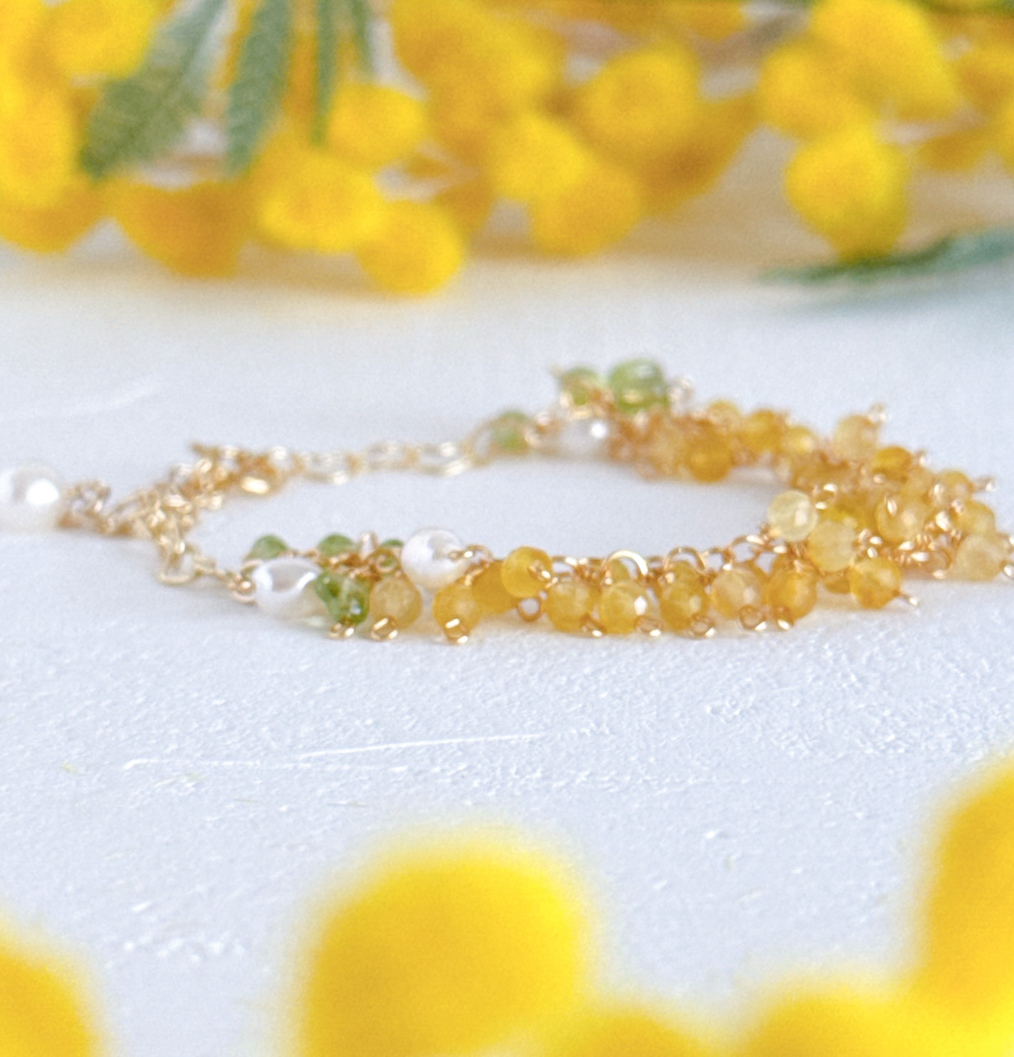 春の訪れを告げる✺⋆*イエローオパールのミモザのブレスレット 14kgf