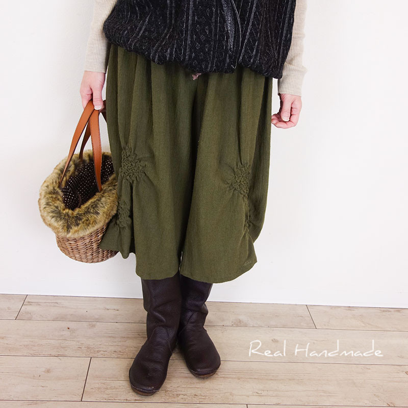 [予約販売]ワッシャーハーフリネンKAKIシャーリングギャザーパンツ