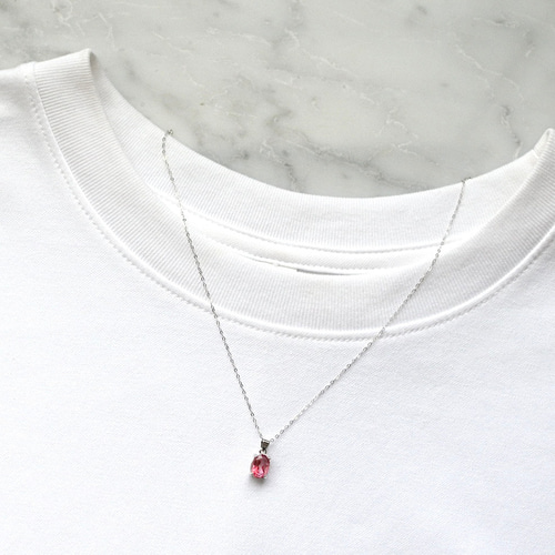 宝石質ピンクトパーズのオーバルストーンネックレス☆シルバー925