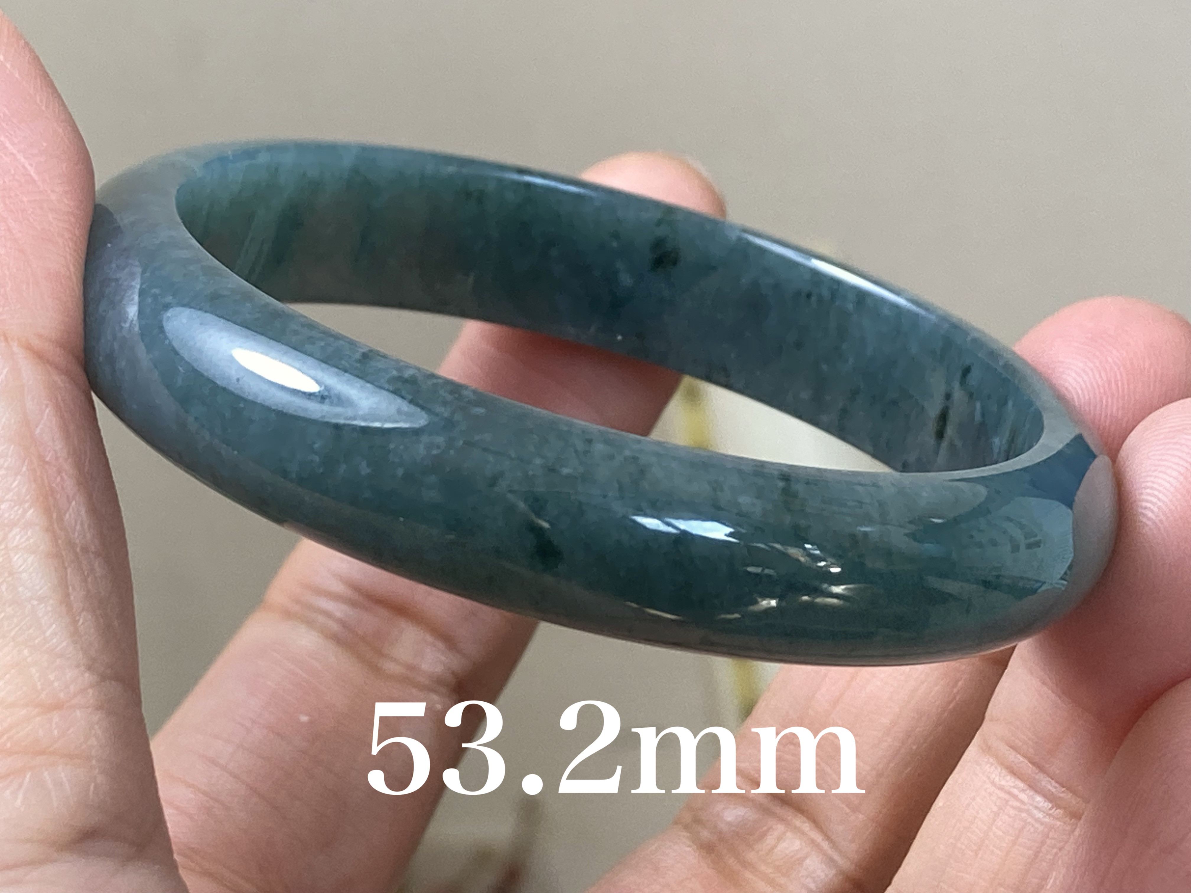 BG9-09 美品 糯氷種 深灰藍 53.2MM グアテマラ産 本翡翠 バングル