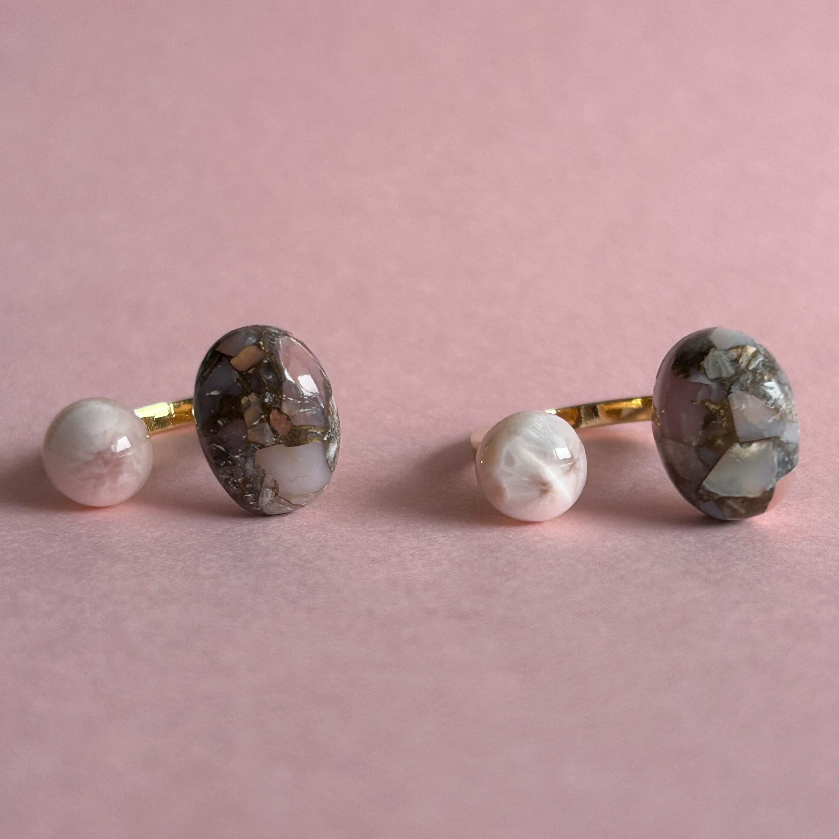 Copper Pink Opal × Thomsonite Open Ring / 媚びない桃色と、静かな体温