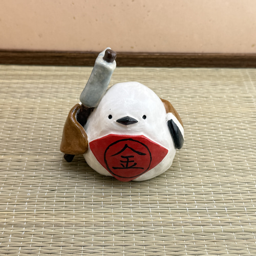 限定1個 こどもの日〈シマエナガ 金太郎〉陶器 置物 節句 五月人形