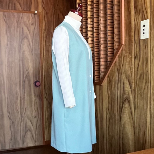 ジレ、ロングベスト、トップスA（L/エメラルドグリーン) その他