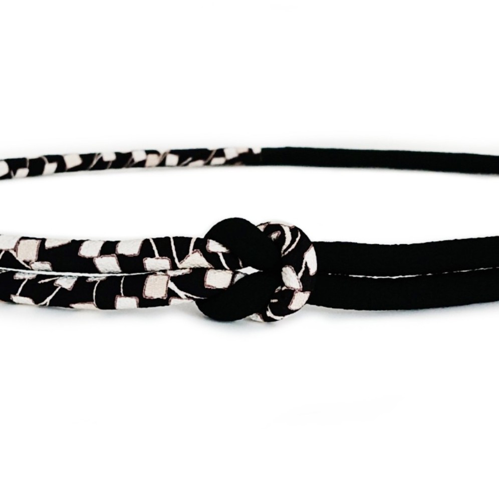 丸ぐけ　帯締め　ちりめん　スクエア × ブラック／エンジ