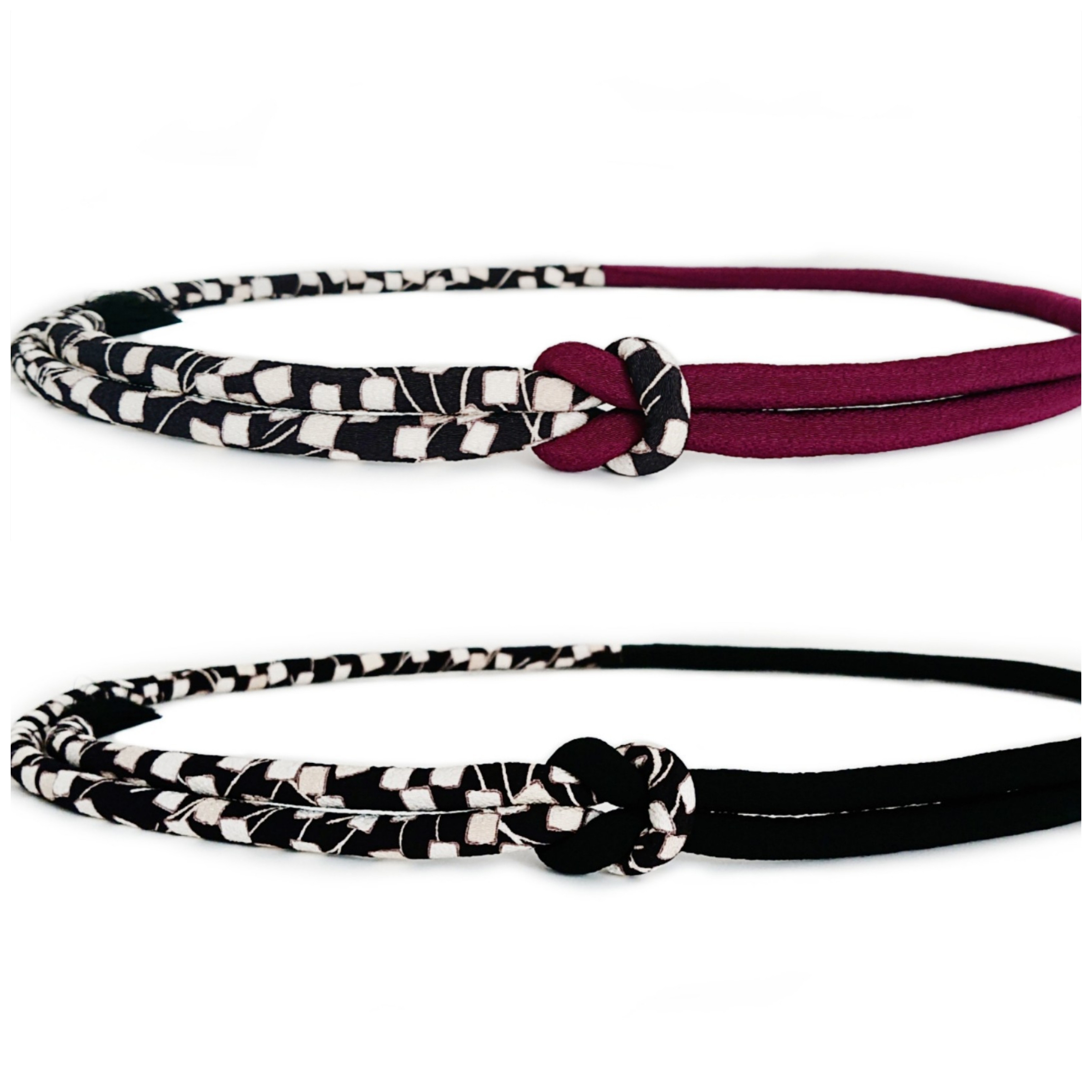 丸ぐけ　帯締め　ちりめん　スクエア × ブラック／エンジ