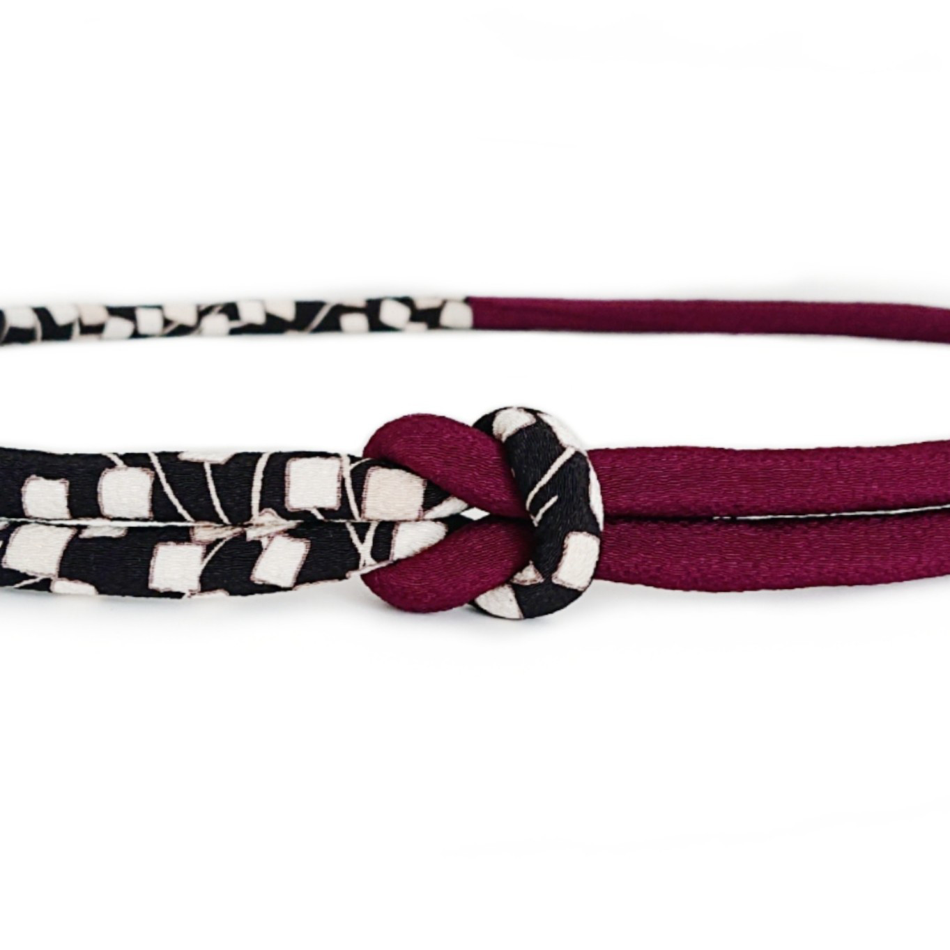 丸ぐけ　帯締め　ちりめん　スクエア × ブラック／エンジ