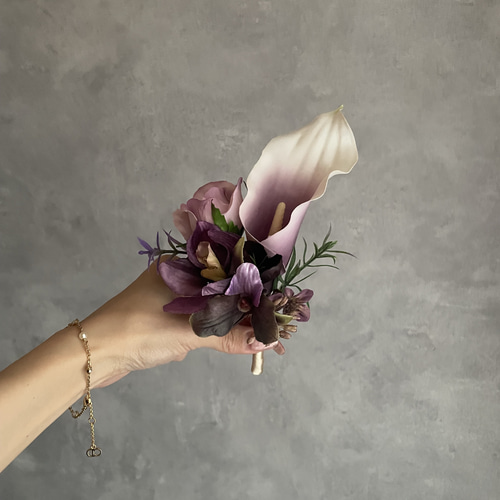 deep purpleアームブーケ《ブートニア付き》ウェディングブーケ／造花