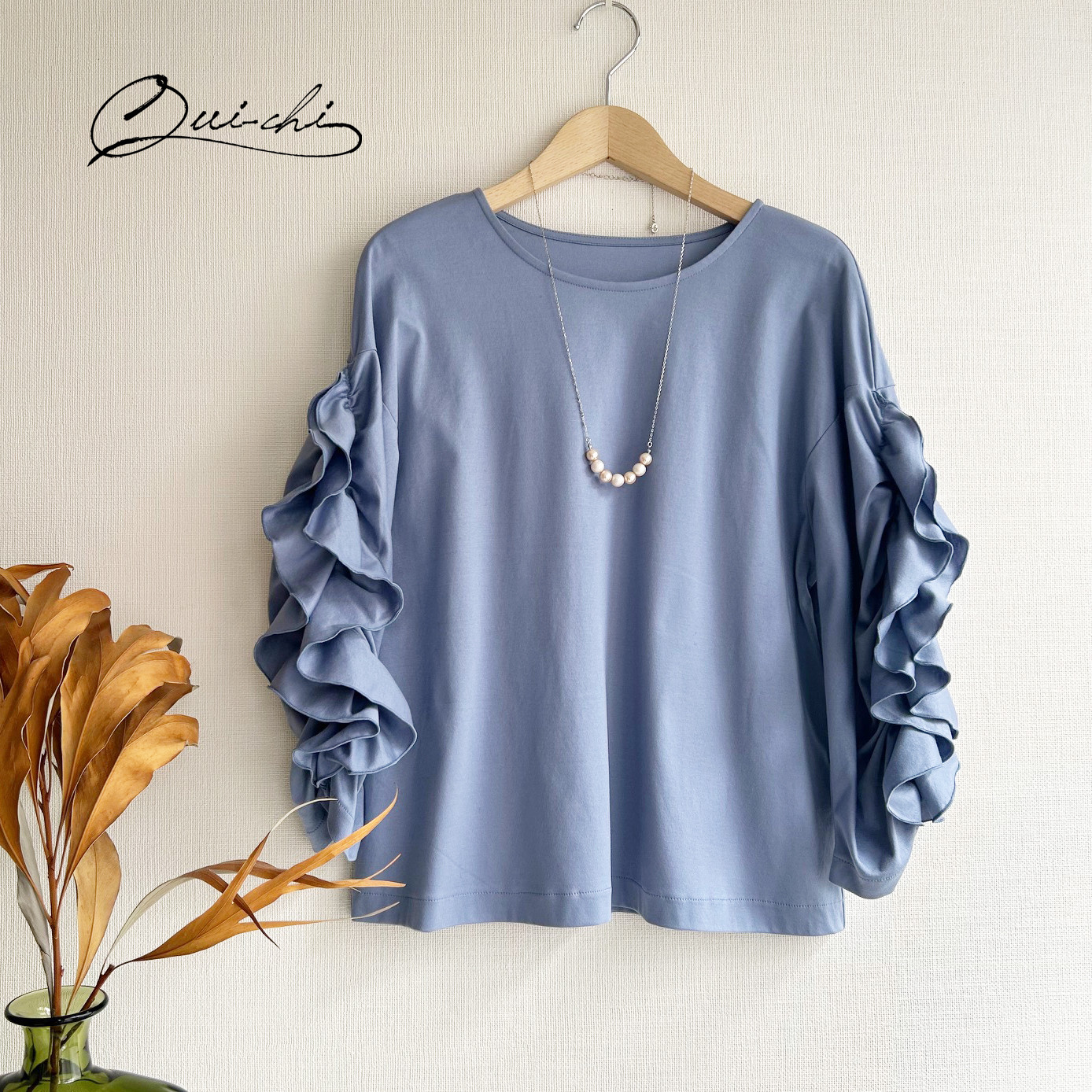 花びらフリル袖＊カットソープルオーバー《サックスブルー＊ローズピンク》