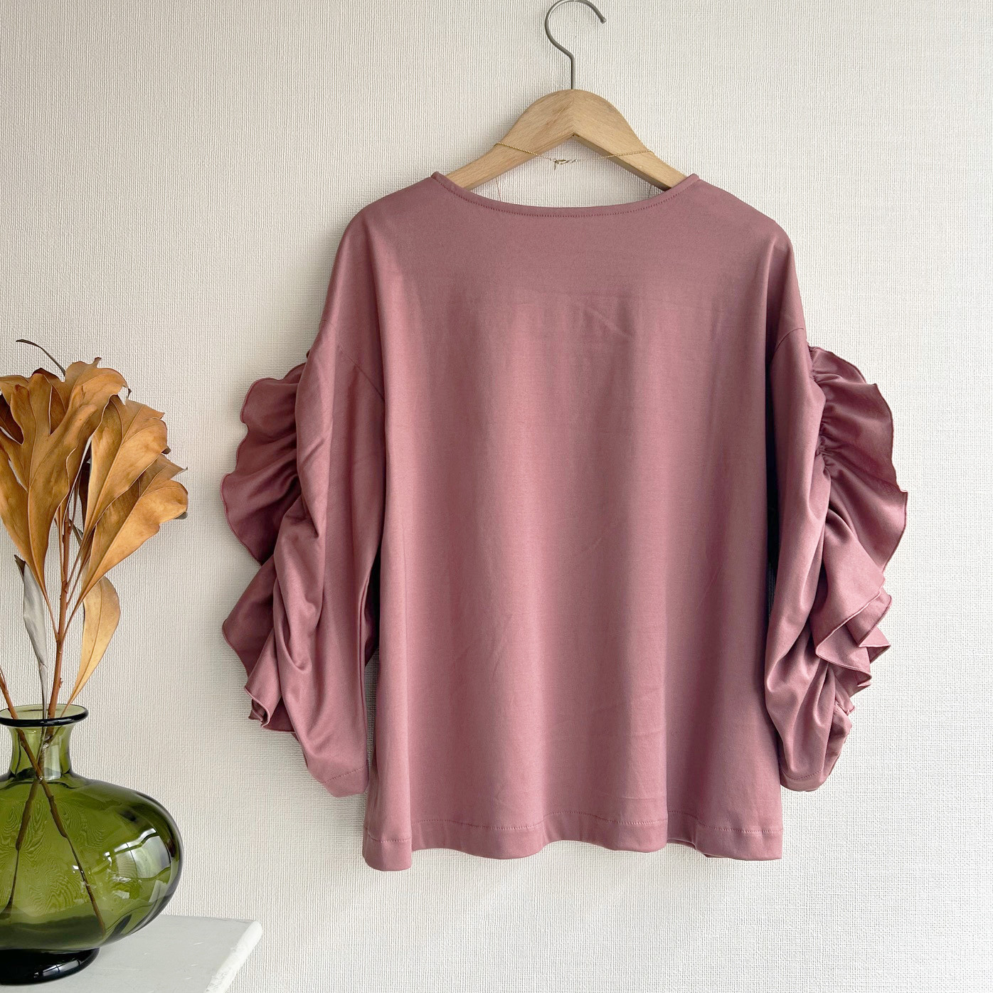 花びらフリル袖＊カットソープルオーバー《サックスブルー＊ローズピンク》