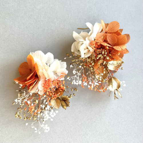 natural orange×gold】ドライフラワー ピアス イヤリング ブライダル