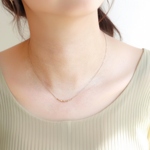 再販】春コーデ♡K10 ピンクゴールド ラインミラーネックレス 40cm