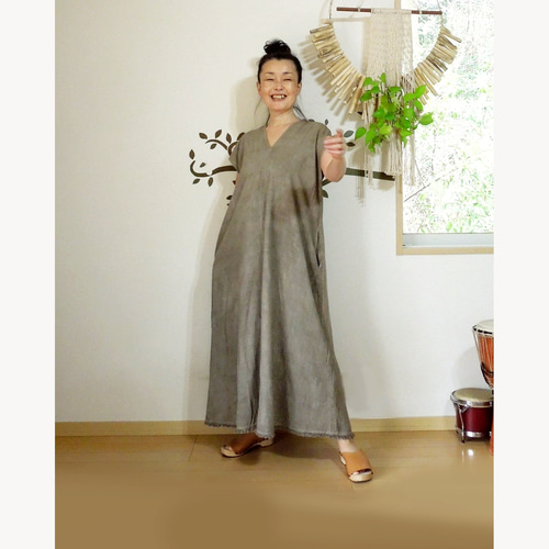 asana HEMP100% 厚手 NEW エプロン ワンピース・きなり