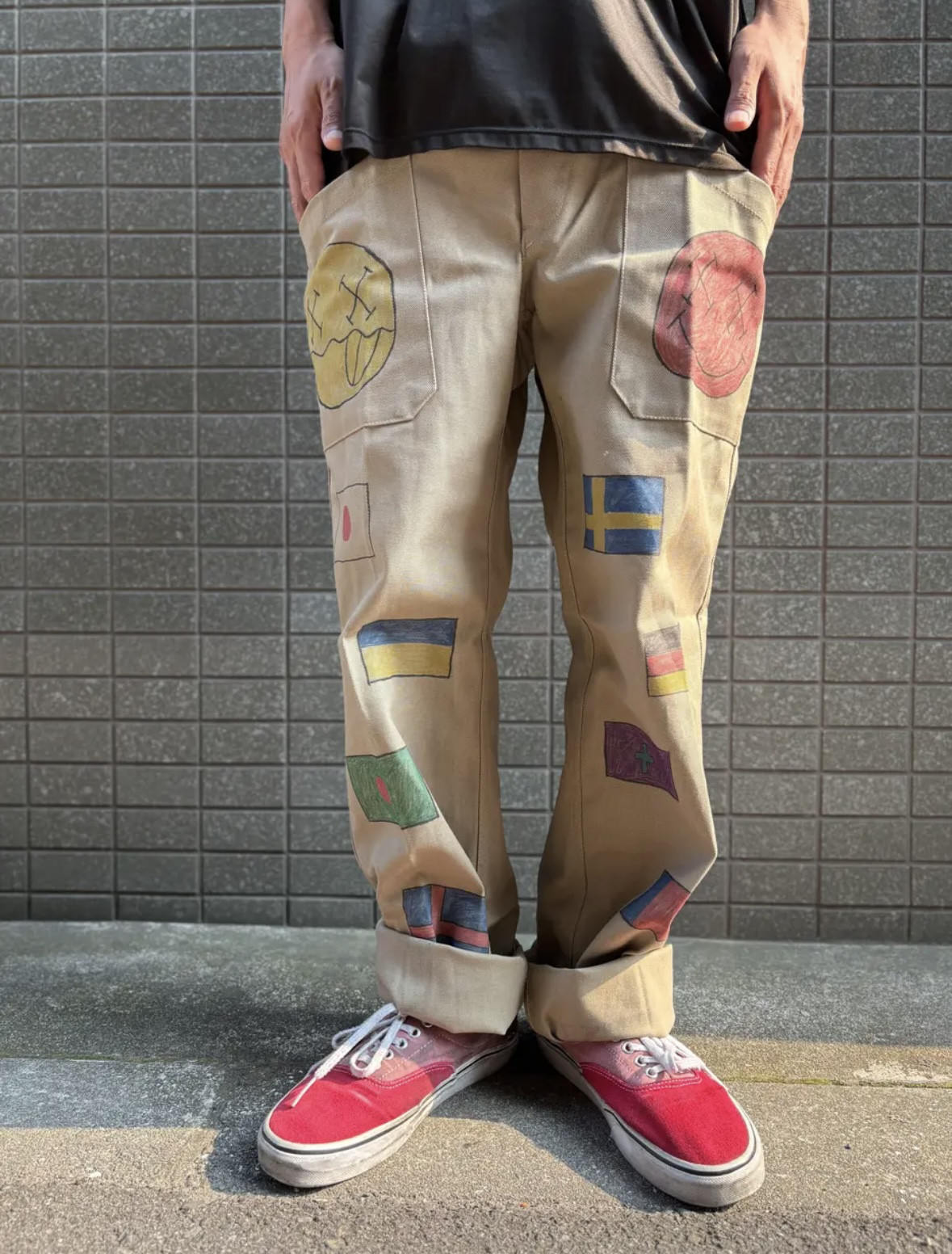 古着　ヴィンテージ　vintage パンツ　リメイク　リメイクパンツ　カラフル　派手　個性派