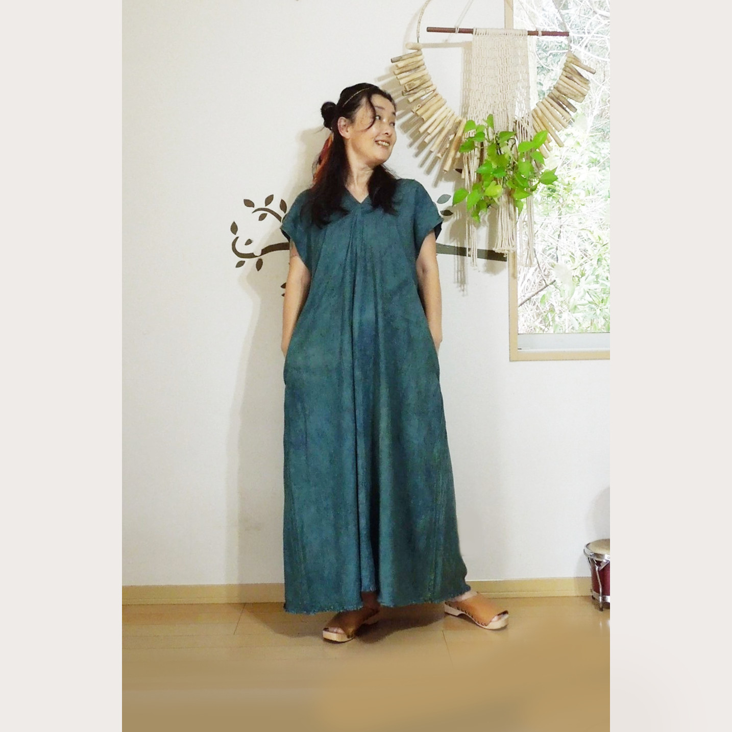 【再入荷】asana HEMP100% テロテロ 貫頭衣 ロング ワンピース●草木染めマンゴーインディゴ