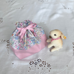 バンビ柄 リバティ＊エッタ 大きめフリル巾着 お着替え袋 体操服袋・お